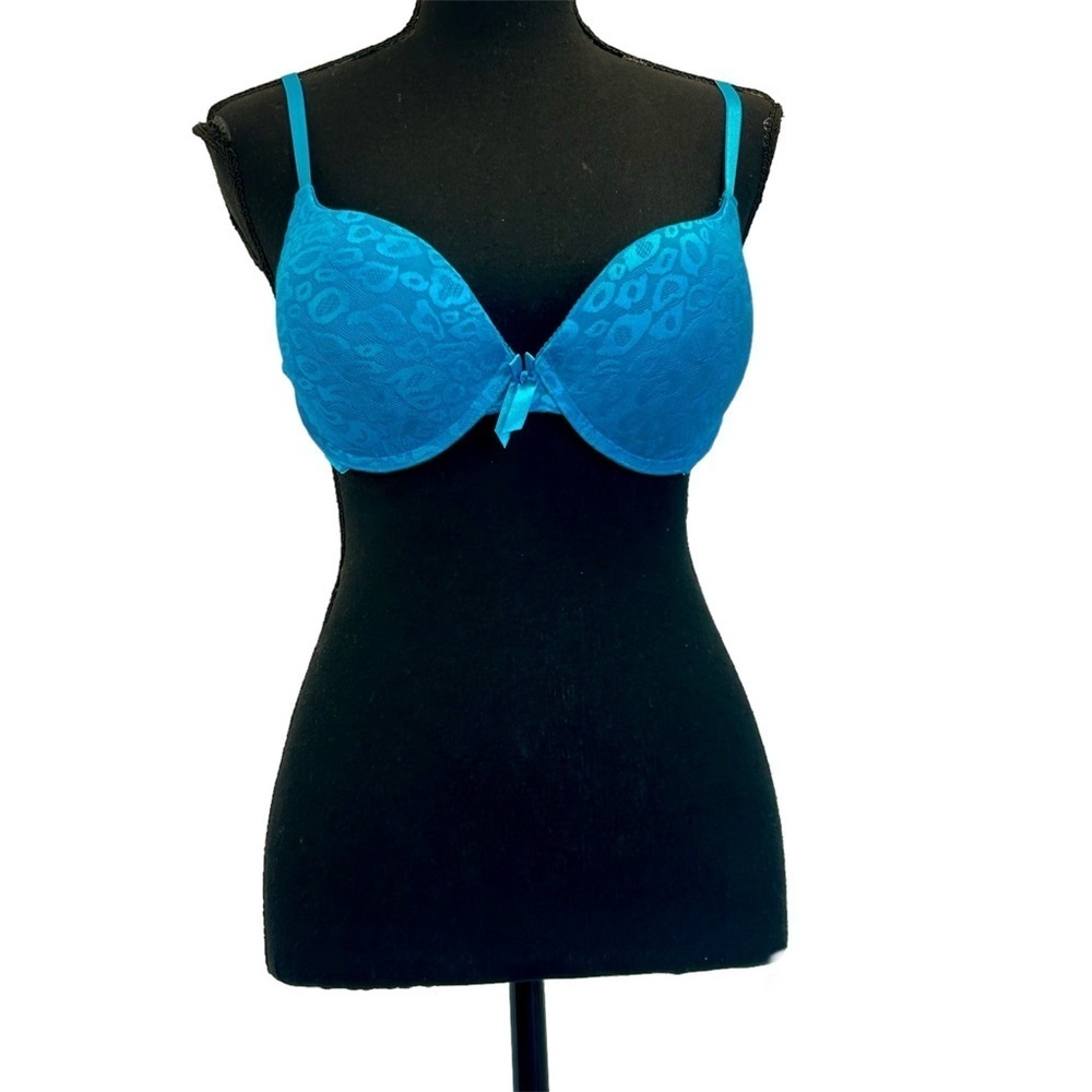RAMPAGE blue leopard print padded push-up bra Sz 36D
